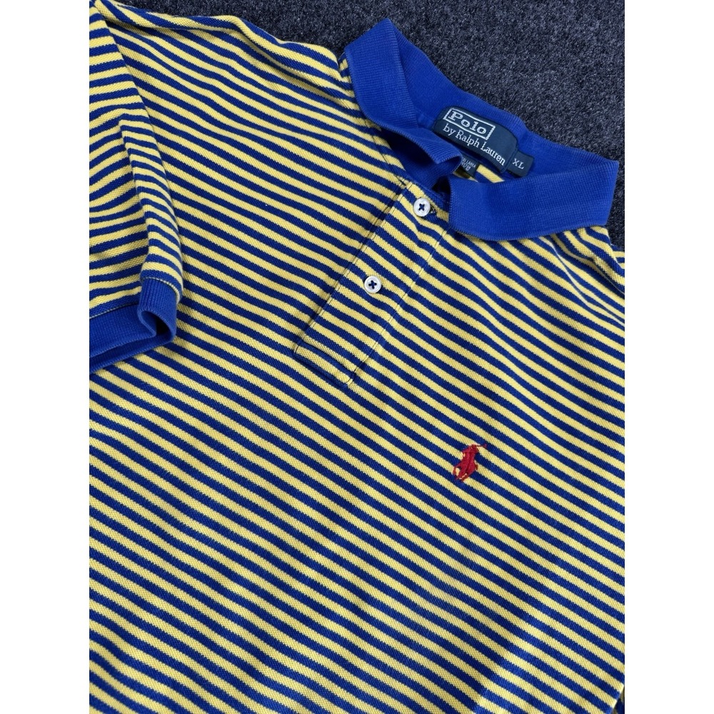 Polo Ralph Lauren Striped Polo Shirt XL Blue Yellow Pony Logo Cotton